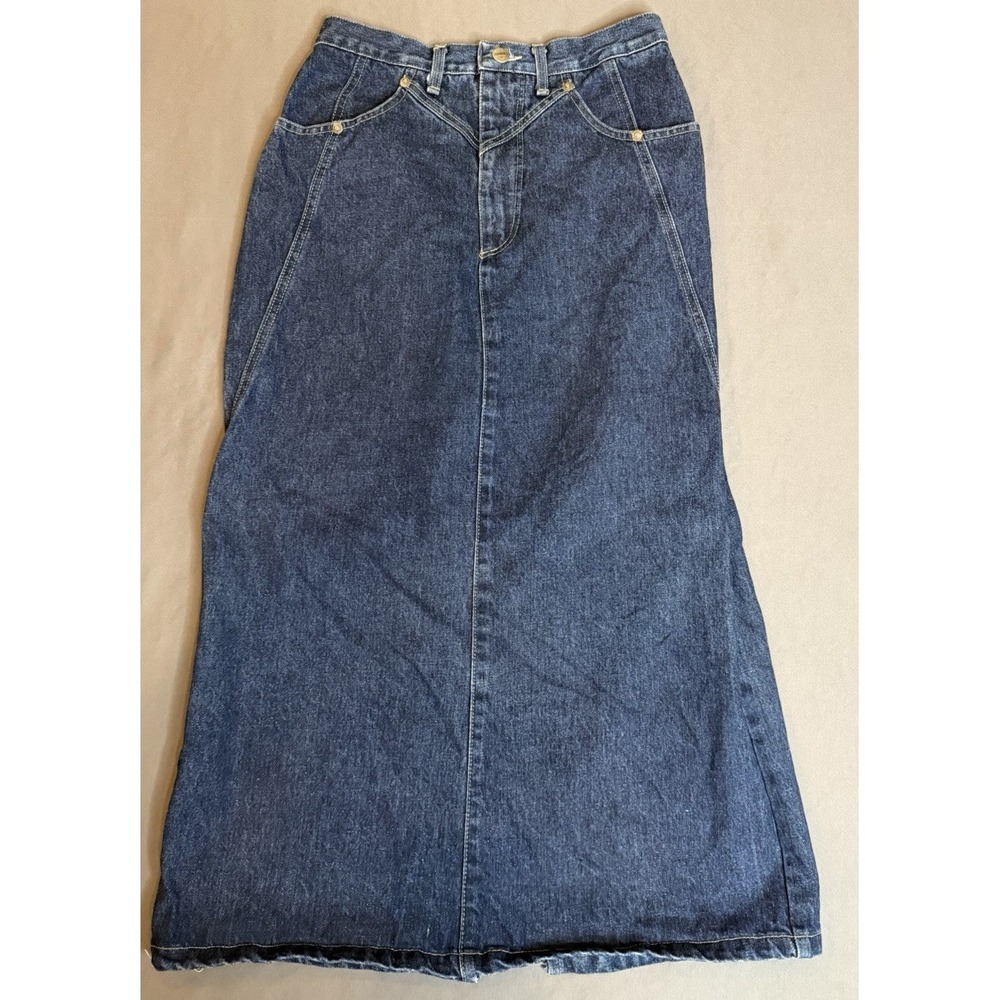 Vintage Rough Rider Skirt Womens Size 9/10 Dark Denim Long Back Slit Cowgirl